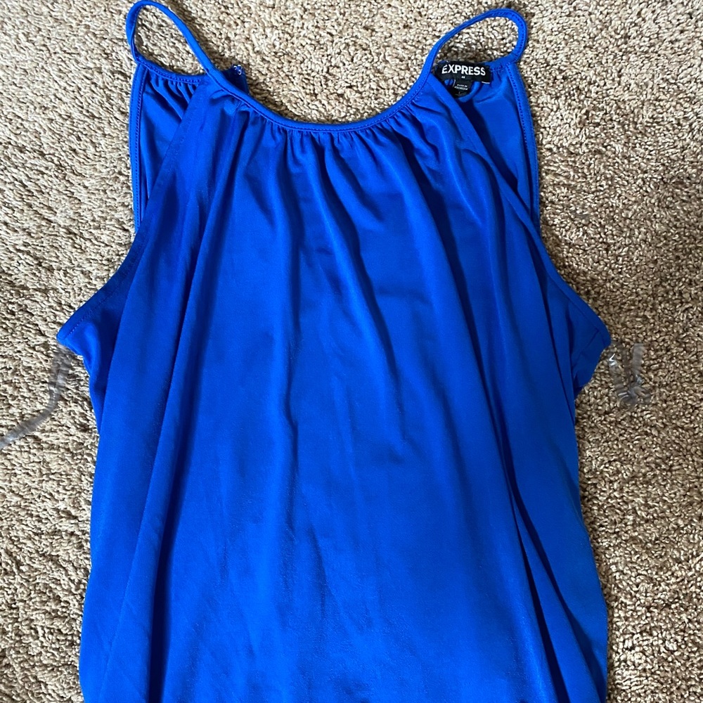 Blue high neck long blouse